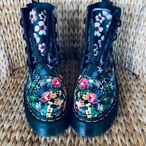 Dr. Martens Black Floral Combat Boots